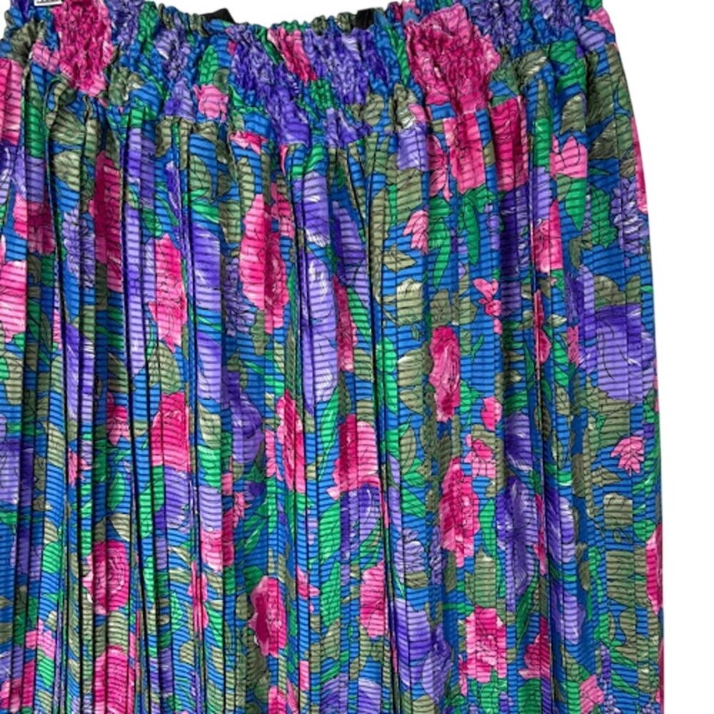 VTG 80s Diane Freis Orig. Georgette Floral Pleated Midi Skirt Elastic Waist OS